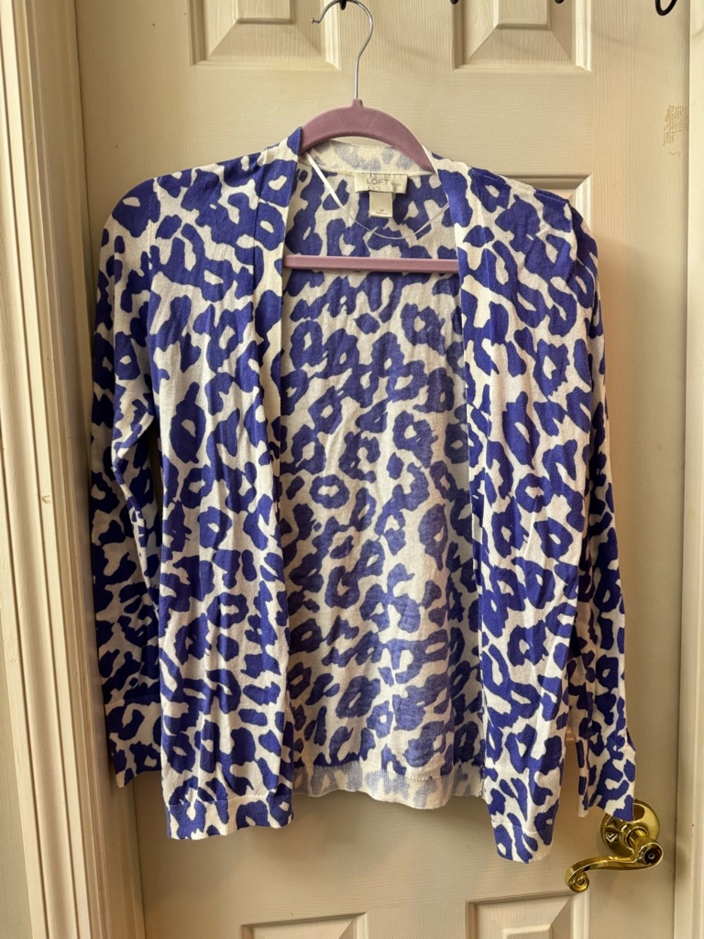 LOFT Purple and Cream Leopard Open Cardigan